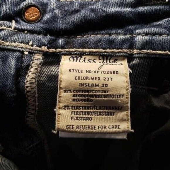 Miss Me Relaxed Bootcut Denim Jeans Blue Rhinestone Pockets Womens Size 26 - Picture 3 of 12
